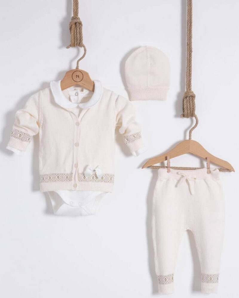 Beyaz Bebek Alt Üst Body Takım 4'lü - Kız 0-12 Ay