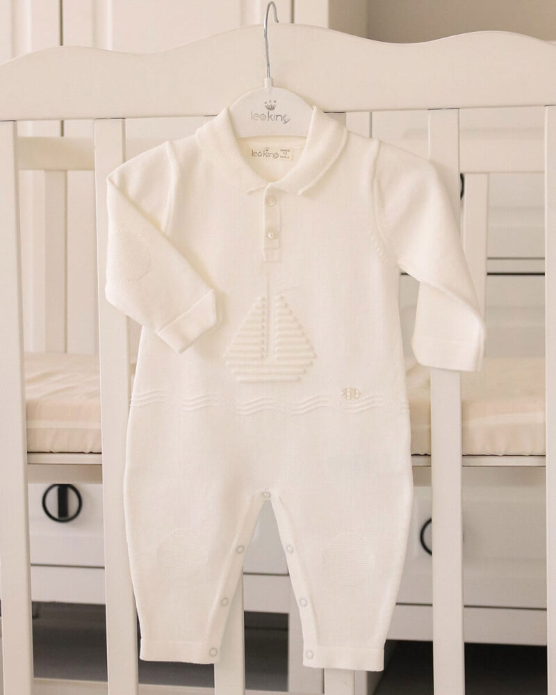 Beyaz Gemi Desenli Bebek Tulum - Erkek 6-9 Ay