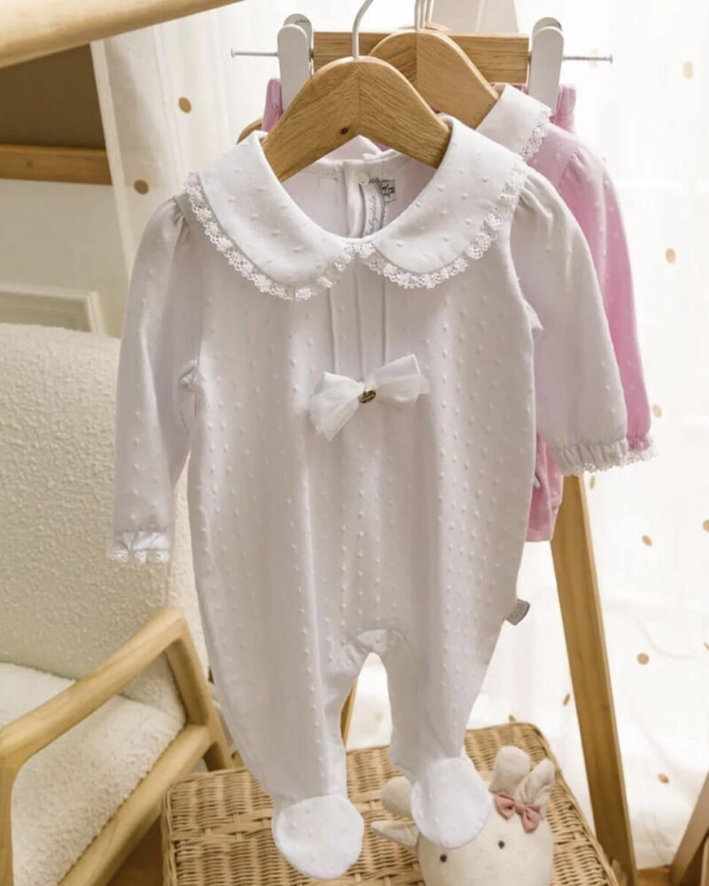 Beyaz Yakalı Bebek Tulum - Kız 0-6 Ay