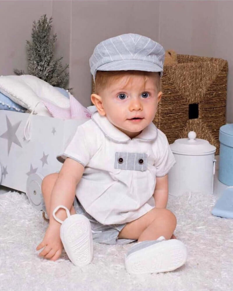 Beyaz Yakalı Gri Bebek Şort Takım 3'lü - Erkek 6-9 Ay