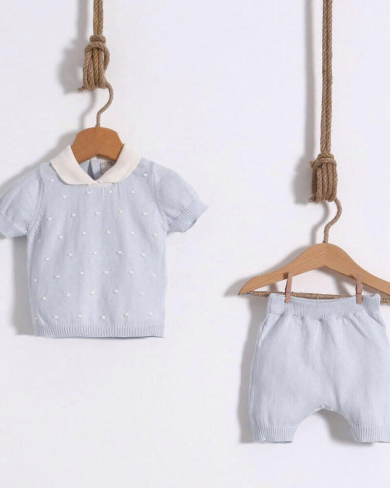 Beyaz Yakalı Mavi Bebek Şort Takım 2'li - Erkek 6-12 Ay