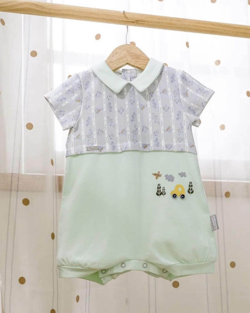Yeşil Gri Desenli Bebek Body - Kız 1-9 Ay